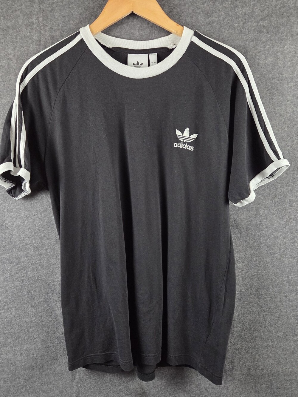 Adidas Originals 3 Stripe T Shirt Mens Large Black Short Sleeve Round Neck